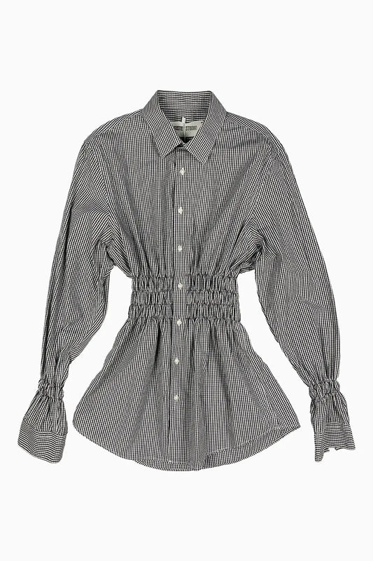 Black Check Gathered Shirt