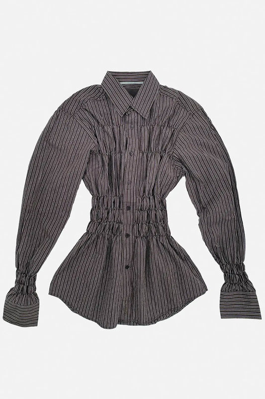 Mocha Stripe Shirred Shirt