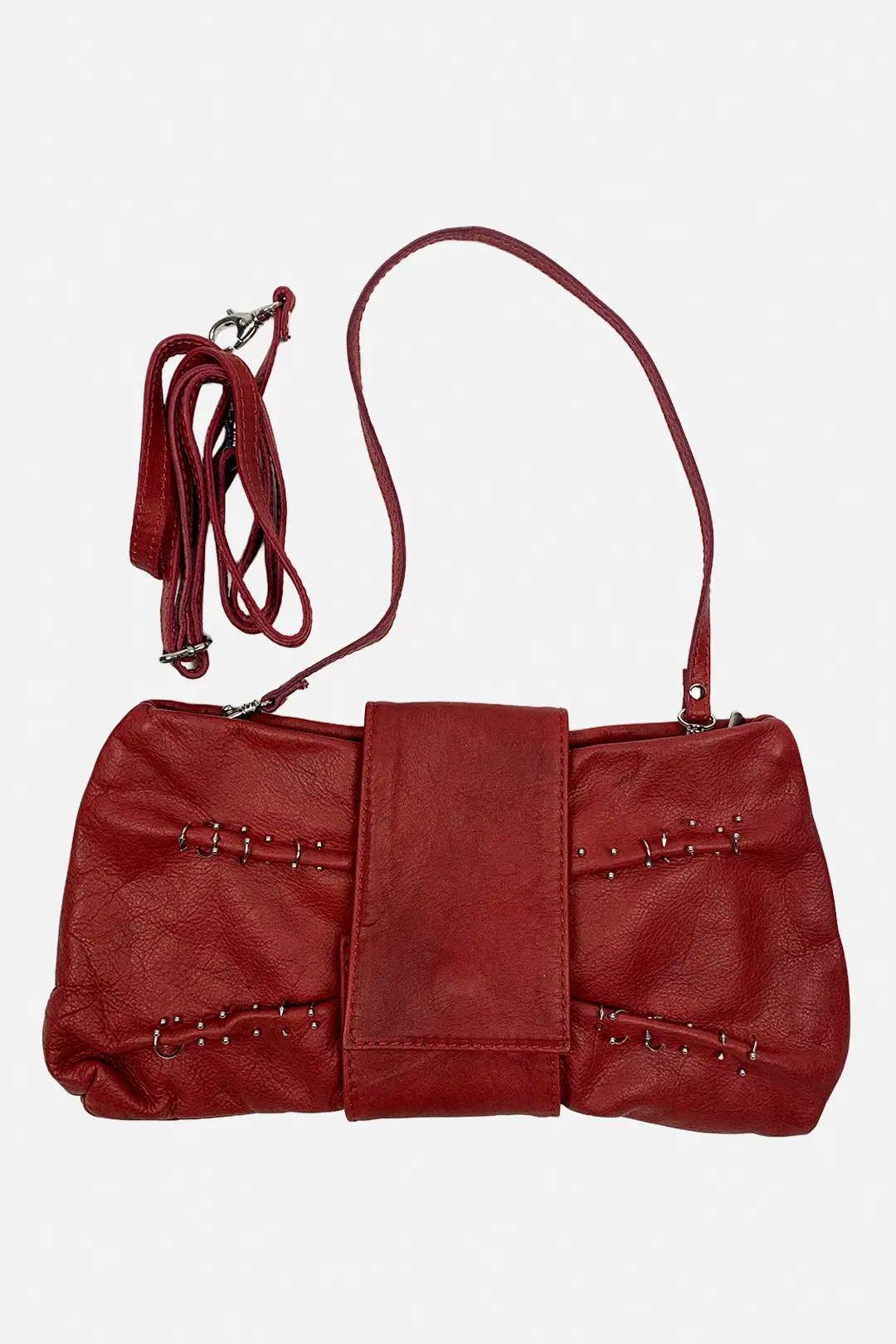Red Pierced Leather Bag