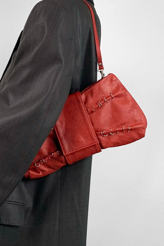 Red Pierced Leather Bag