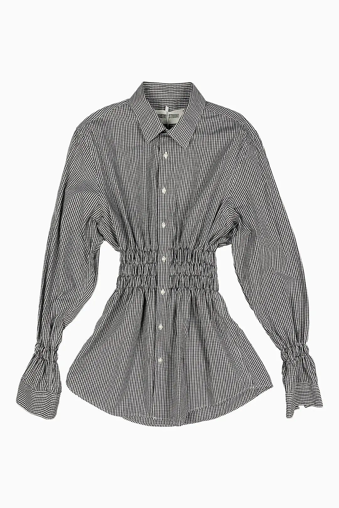 Black Check Gathered Shirt