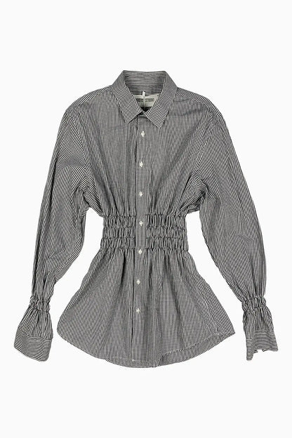 Black Check Gathered Shirt