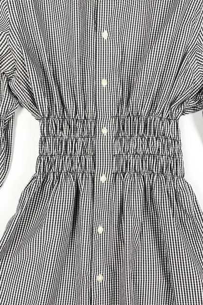 Black Check Gathered Shirt
