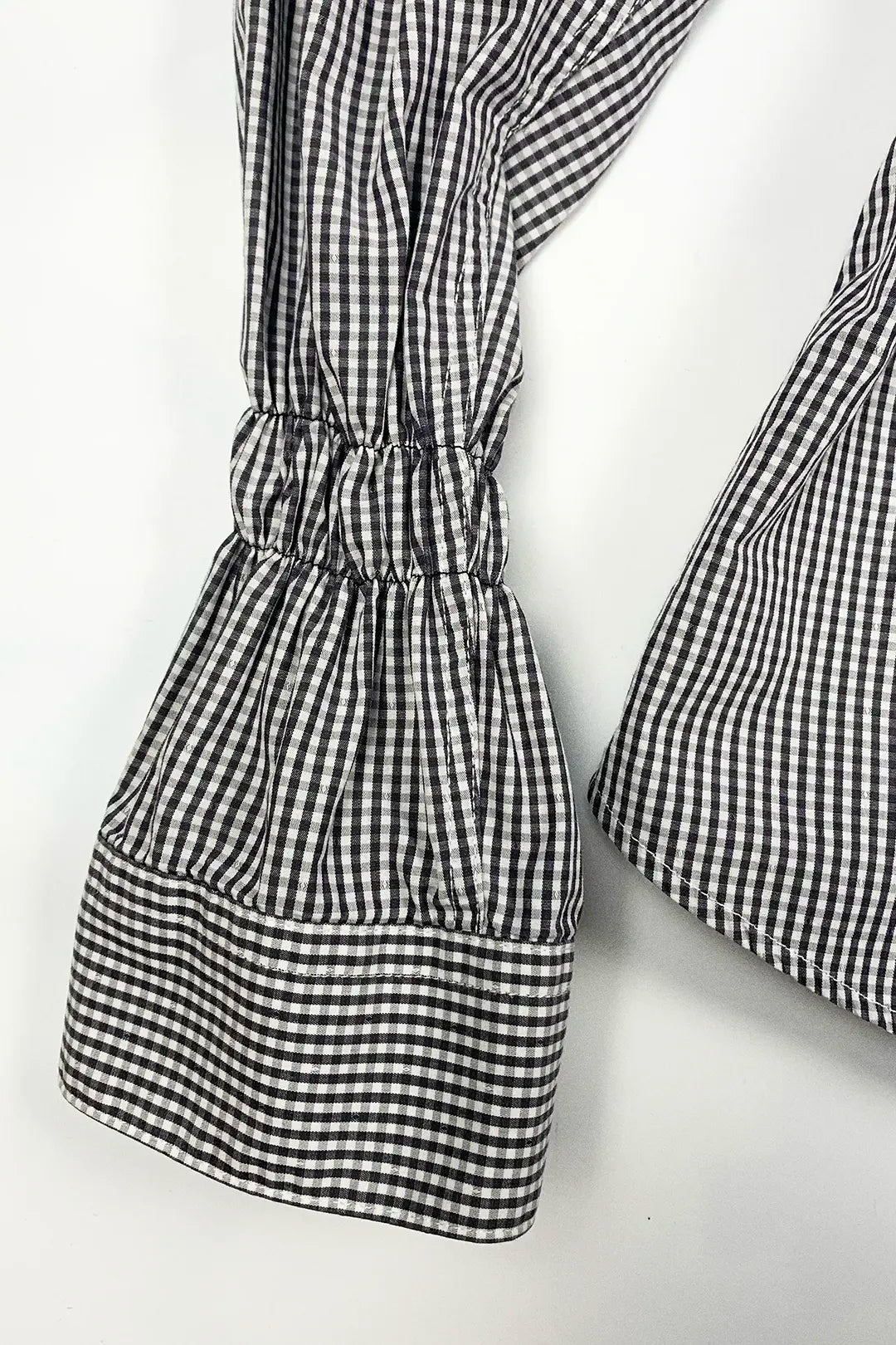 Black Check Gathered Shirt