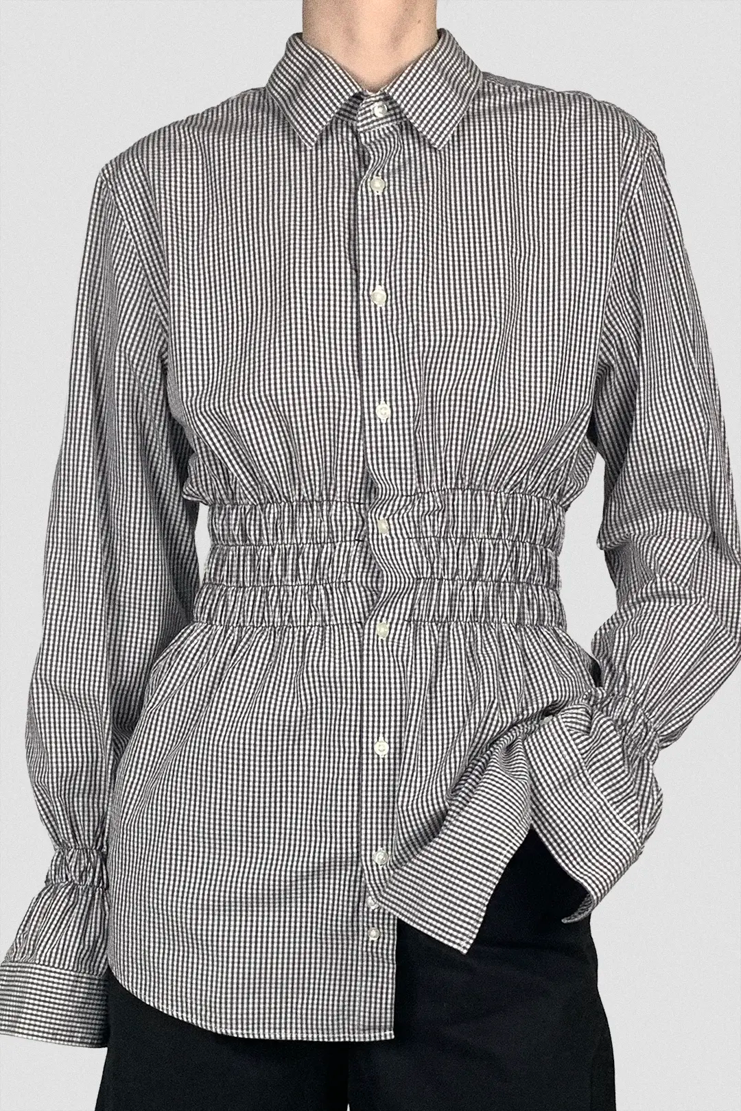 Black Check Gathered Shirt