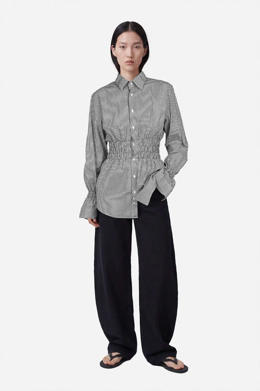 Black Check Gathered Shirt