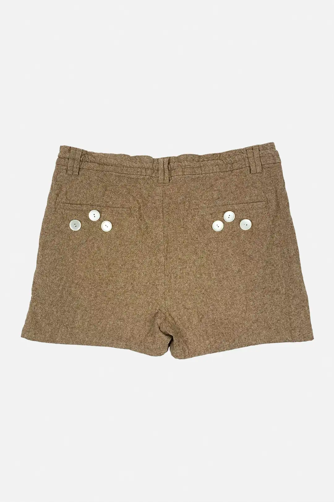 upcycled brown linen cotton shorts with beige button details