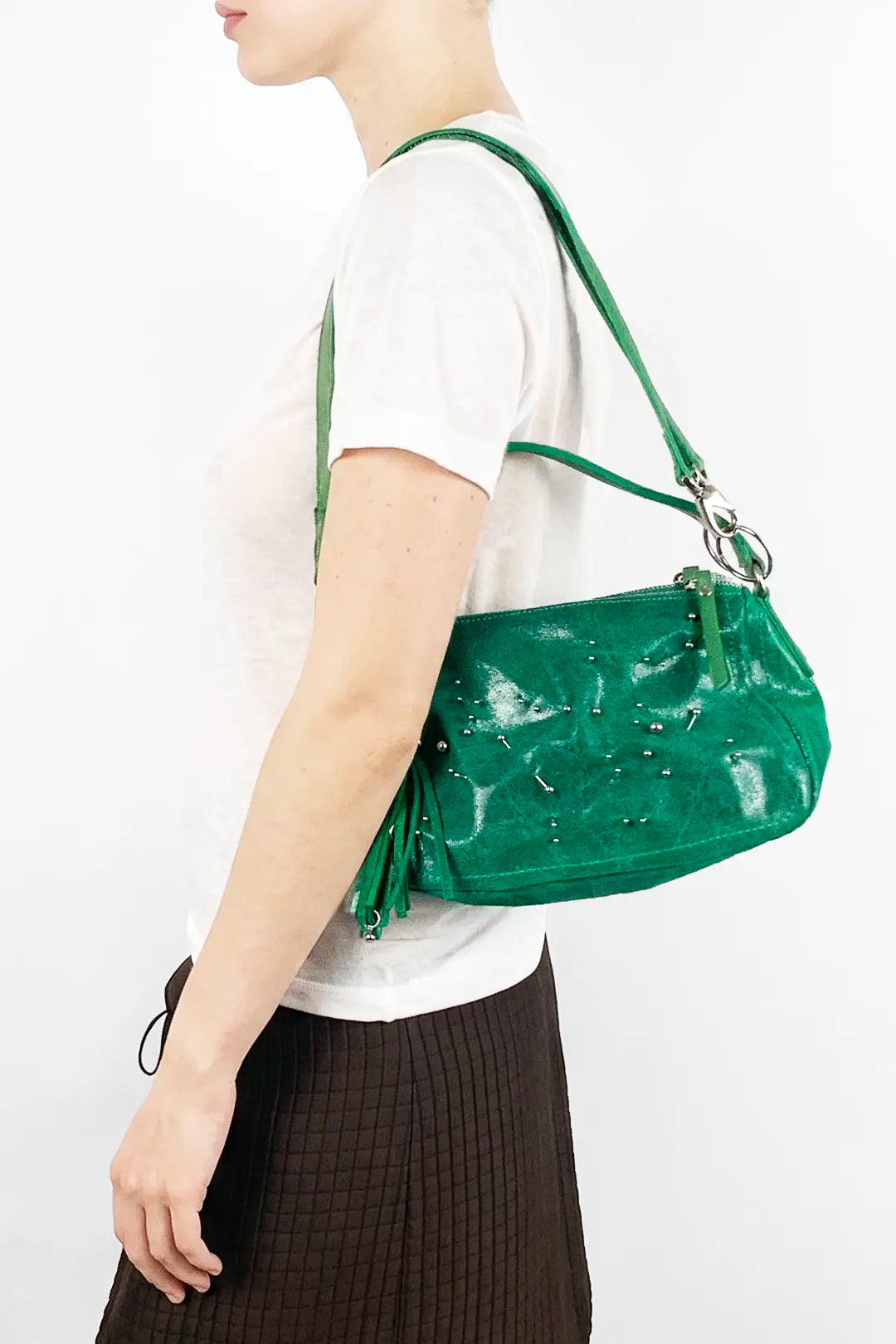Green Pierced Leather Bag