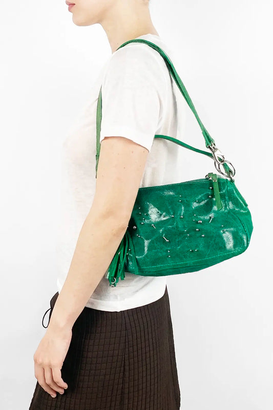Green Pierced Leather Bag