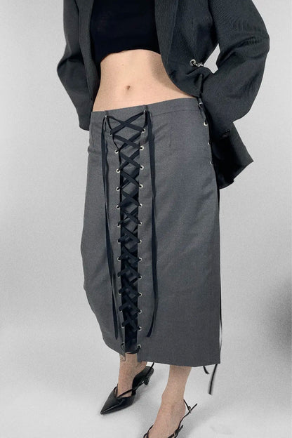 Lace-up Skirt | Grey