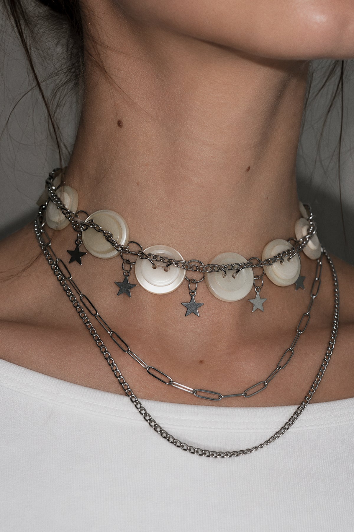 Layered Button Star Necklace