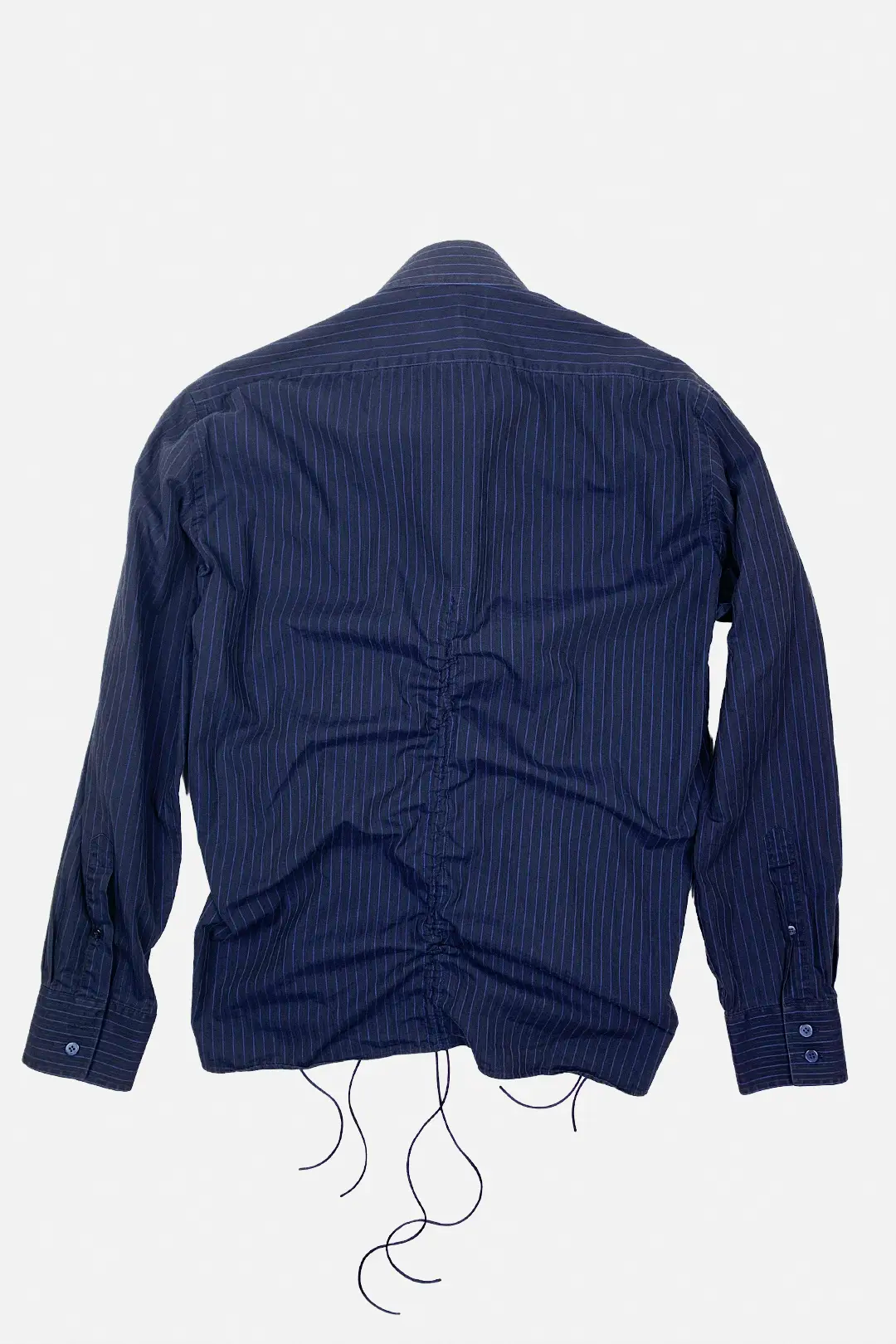 Navy blue shirt with a unique design on a white background