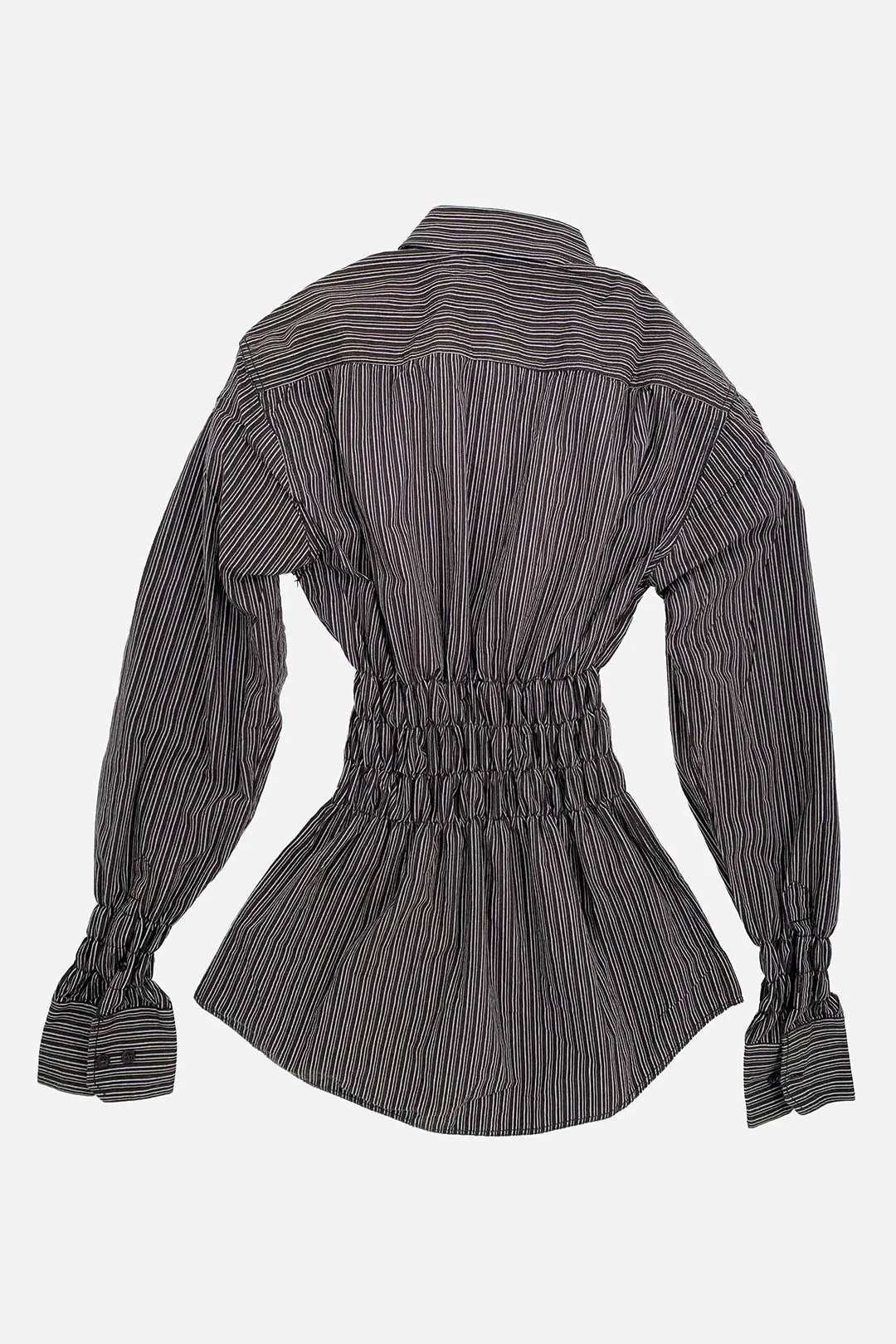 Mocha Stripe Shirred Shirt