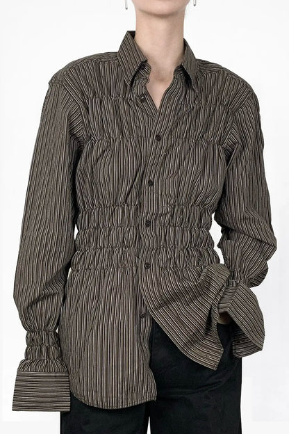 Mocha Stripe Shirred Shirt