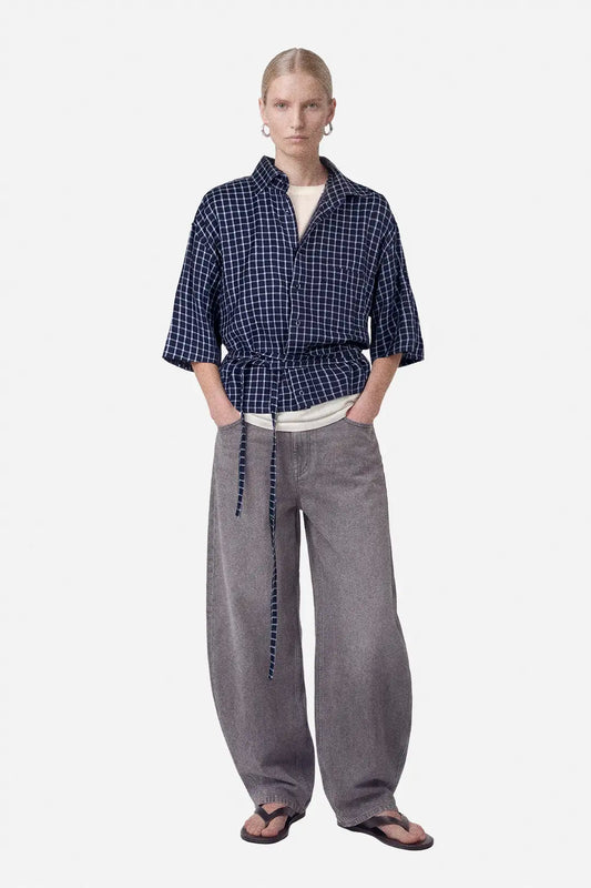 Navy Grid Tie Shirt
