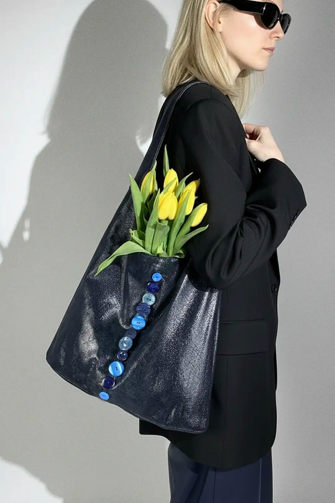 Navy Button Bag