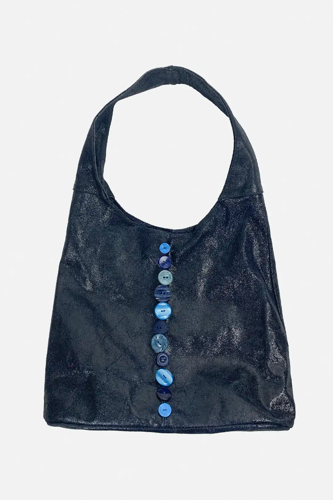 navy bag with blue buttons on a white background