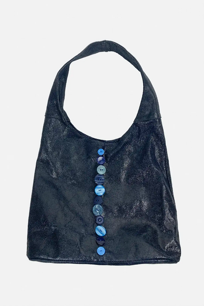 navy bag with blue buttons on a white background