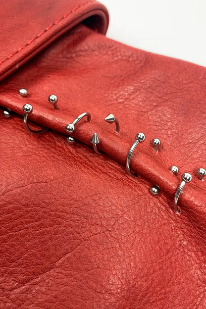 Red Pierced Leather Bag