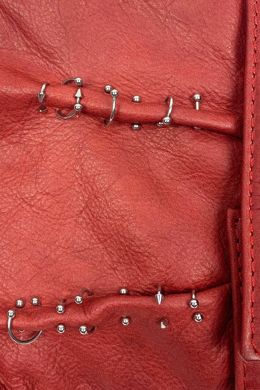 Red Pierced Leather Bag