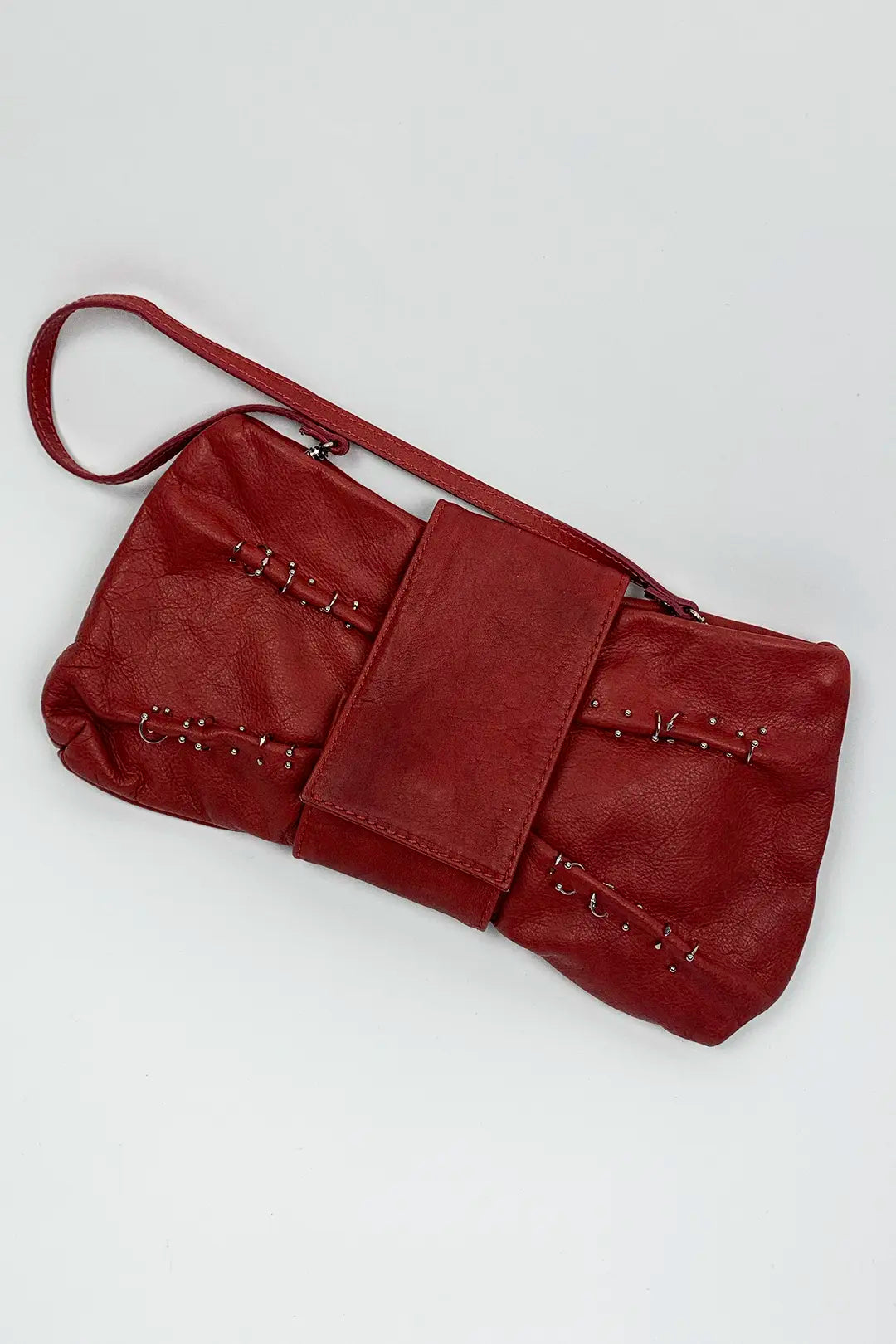 Red Pierced Leather Bag