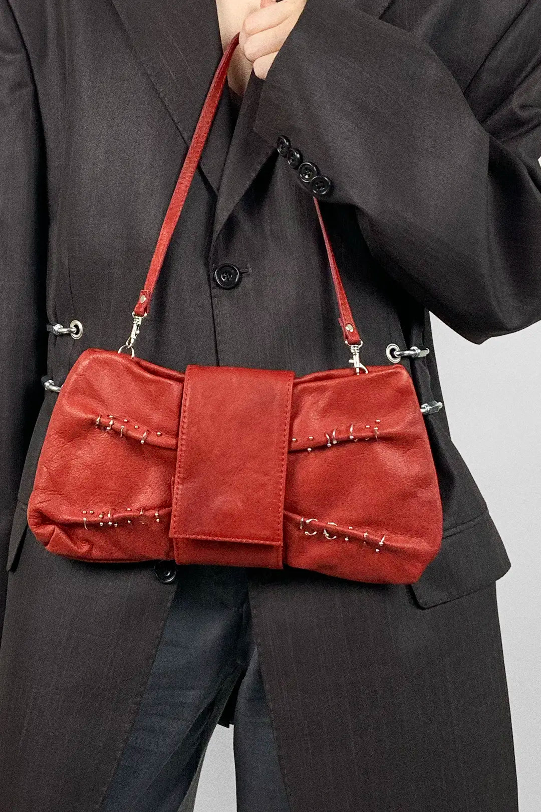 Red Pierced Leather Bag