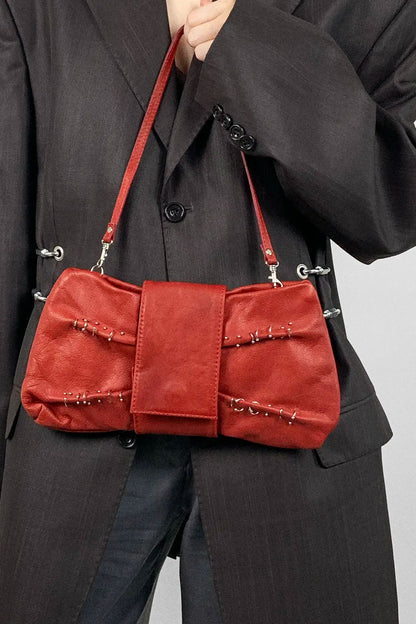 Red Pierced Leather Bag