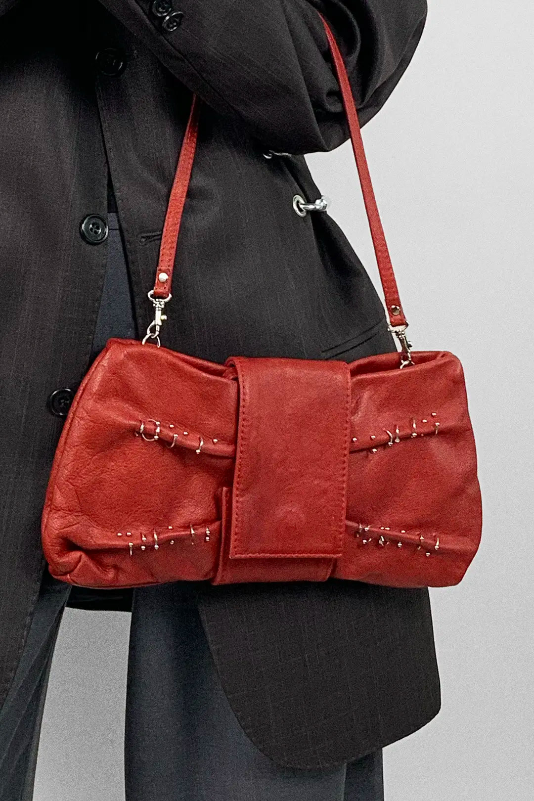 Red Pierced Leather Bag
