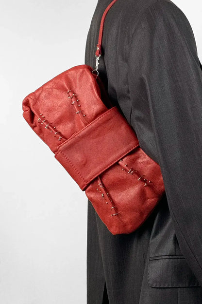 Red Pierced Leather Bag