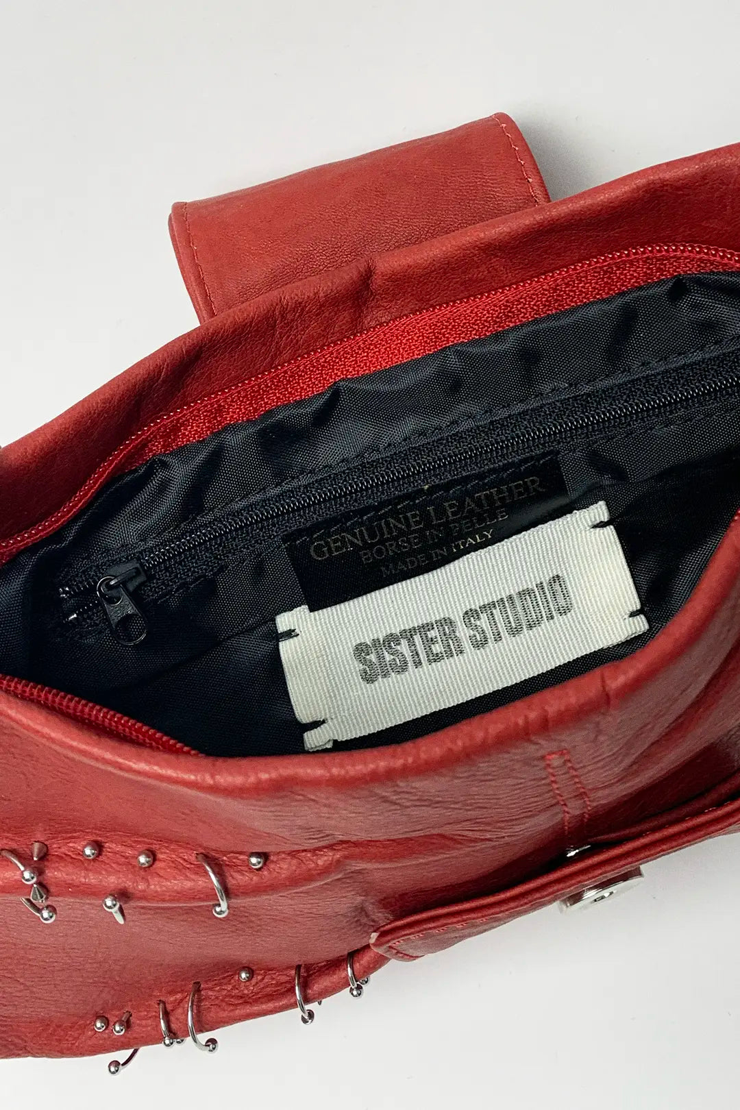 Red Pierced Leather Bag