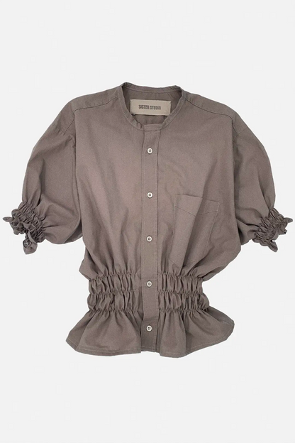Taupe Shirred Top