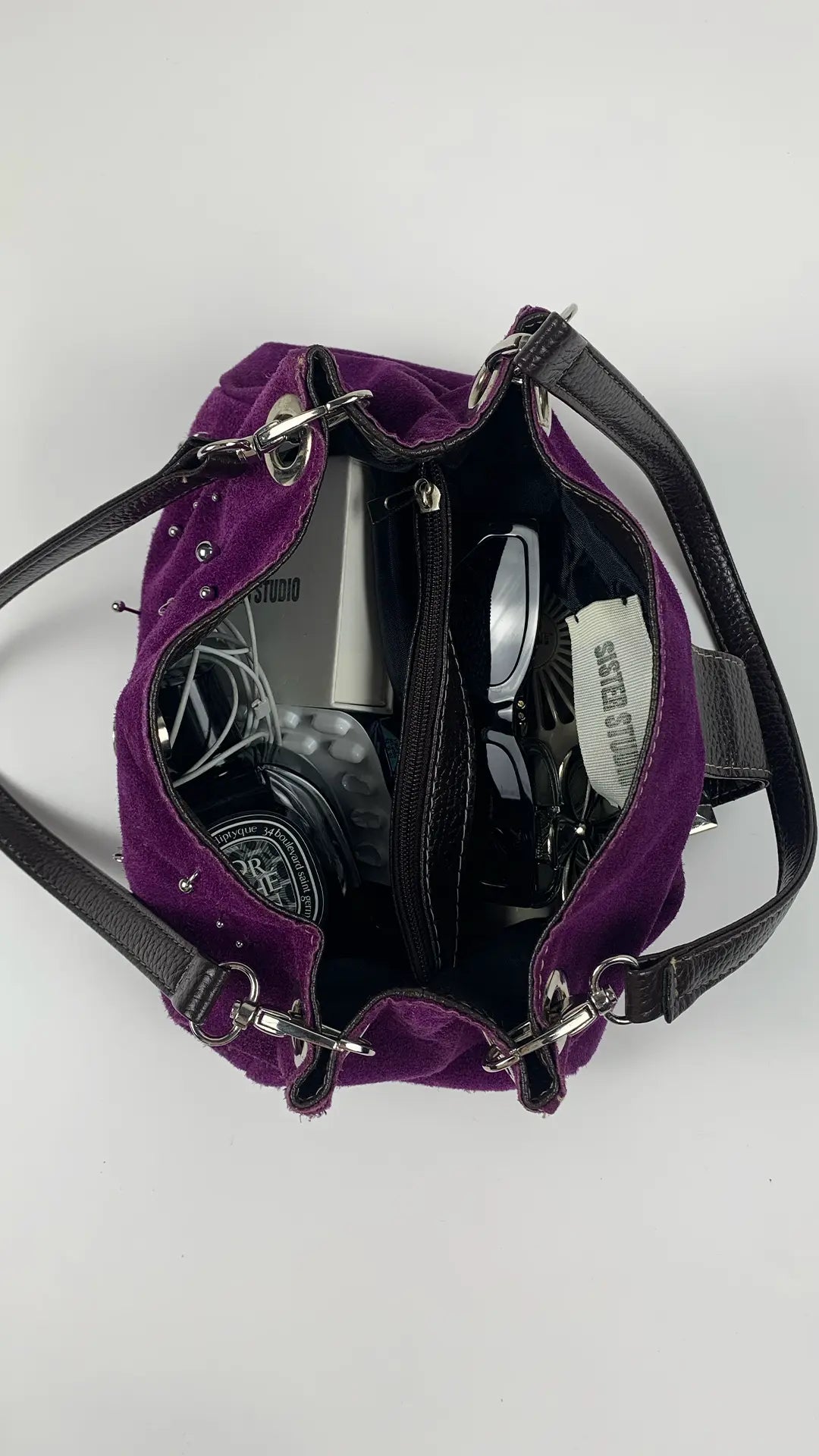 Purple Pierced Suede Bag